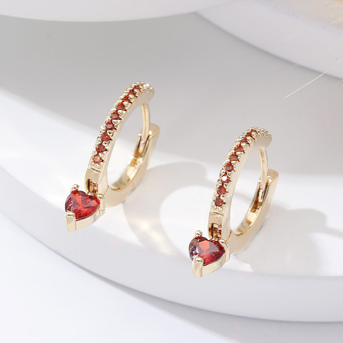 Fashion Heart Shape Copper Plating Inlay Zircon Drop Earrings 1 Pair