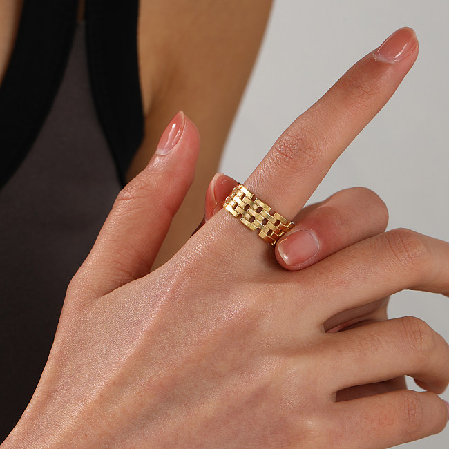 Anéis abertos banhados a ouro 18K de aço inoxidável geométrico estilo vintage