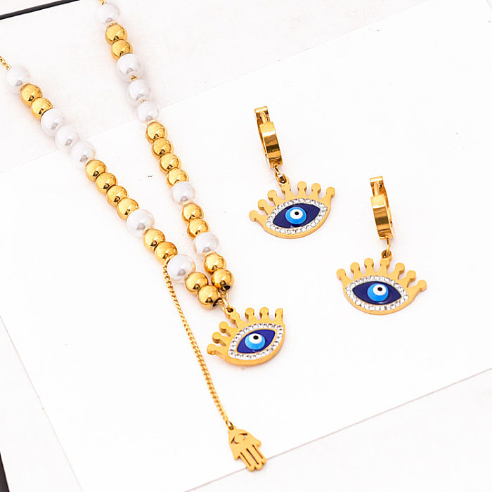 Exaggerated Eye Titanium Steel Plating Inlay Artificial Gemstones Bracelets Earrings Necklace