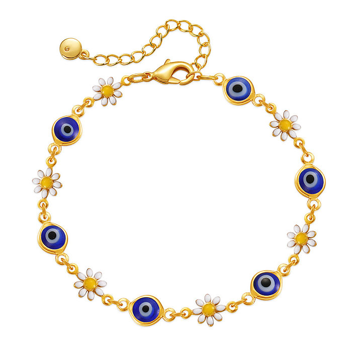 Elegant Eye Daisy Copper Enamel Plating 18K Gold Plated Bracelets
