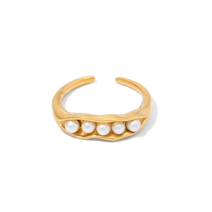 Modern Style Geometric Stainless Steel Pearl Plating Open Ring