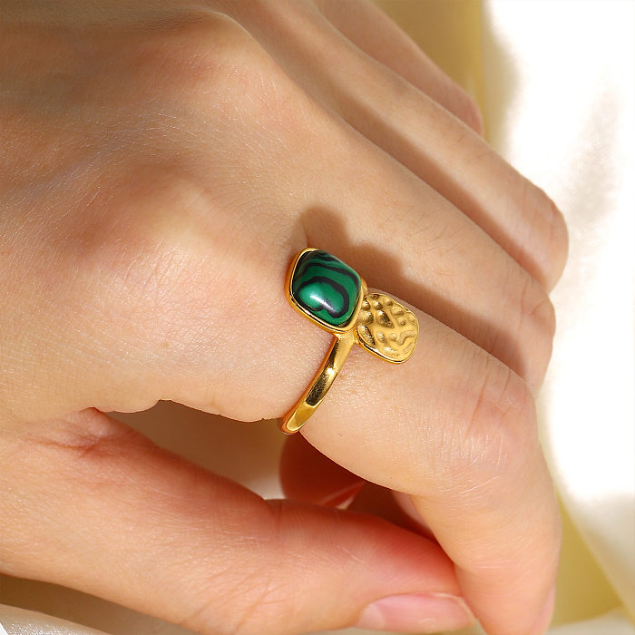Fashion Geometric Stainless Steel Gold Plated Natural Stone Open Ring