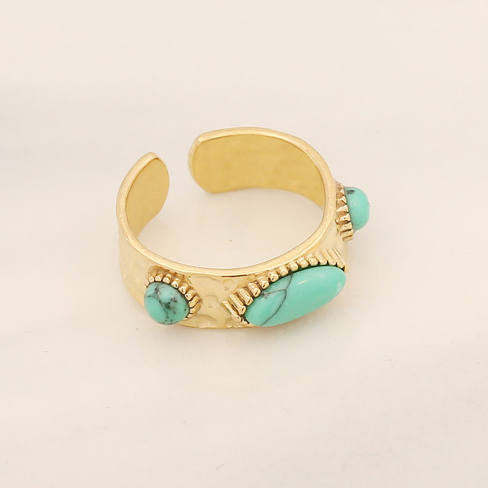 Ethnic Style Geometric Stainless Steel Inlay Turquoise Open Ring