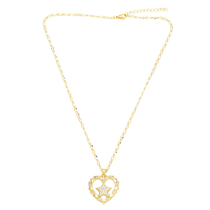 IG Style Streetwear Pentagramm Herzform Kupferbeschichtung Inlay Zirkon 18K vergoldet Anhänger Halskette