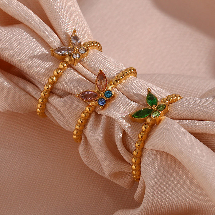 Women'S Lady Butterfly Stainless Steel Rings Geometry National Tide Metal Zircon Stainless Steel Rings