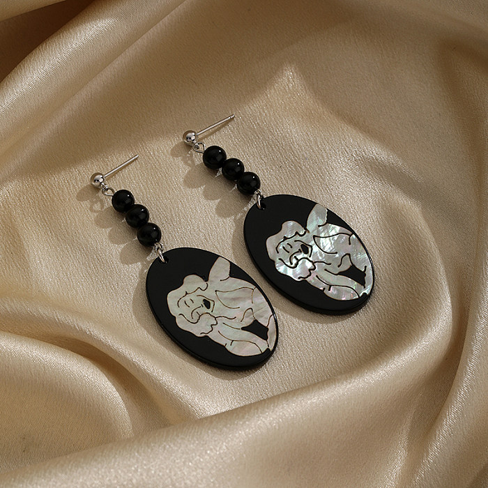 1 paire de boucles d'oreilles pendantes en agate acrylique et cuivre avec incrustation ovale rétro