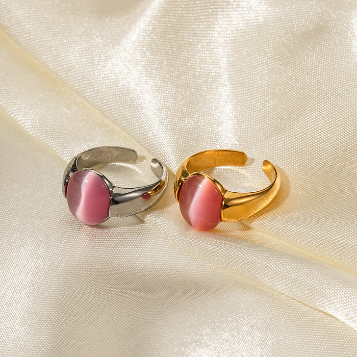 Elegante, einfarbige, mit Opal 18 Karat vergoldete, offene Ringe aus Edelstahl
