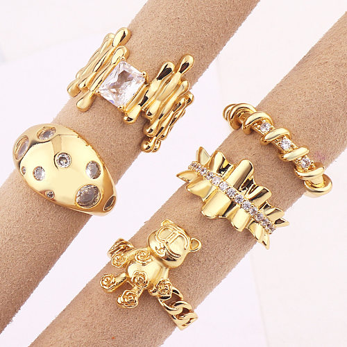Bracelet en cuivre rétro ours irrégulier avec incrustation de bracelets en cuivre zircon