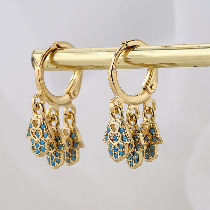Fashion Copper Plating 18K Gold Micro Inlaid Zircon Fatima Hand Pendant Earrings