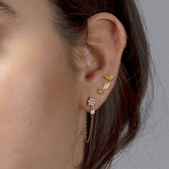 Boucles d'oreilles pendantes en Zircon plaqué cuivre, fleur à la mode, 1 paire