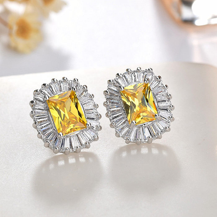 1 Pair Modern Style Simple Style Square Oval Plating Inlay Copper Zircon Ear Studs