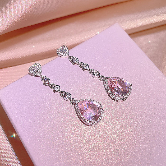 Estilo Simple gotas de agua brillantes forma de corazón incrustaciones de cobre diamantes de imitación artificiales anillos pendientes collar
