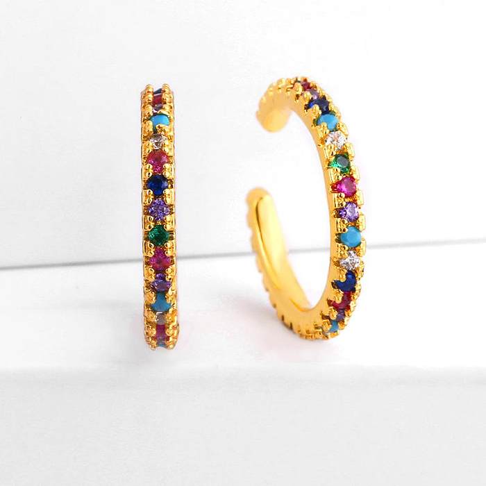 Micro-inlaid Colored Zircon Cuff Clip Earrings NHAS140983