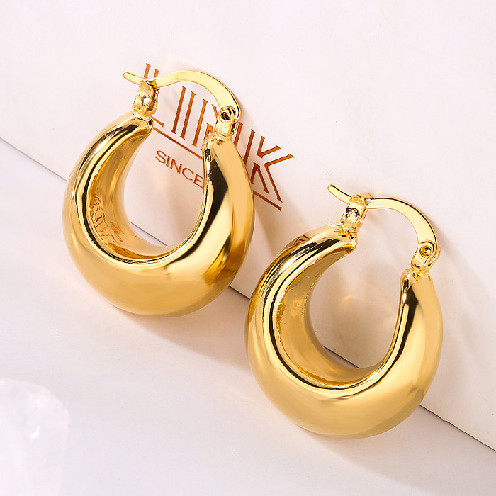 1 paire de boucles d'oreilles plaquées or 18 carats, Style Simple, couleur unie, plaqué cuivre