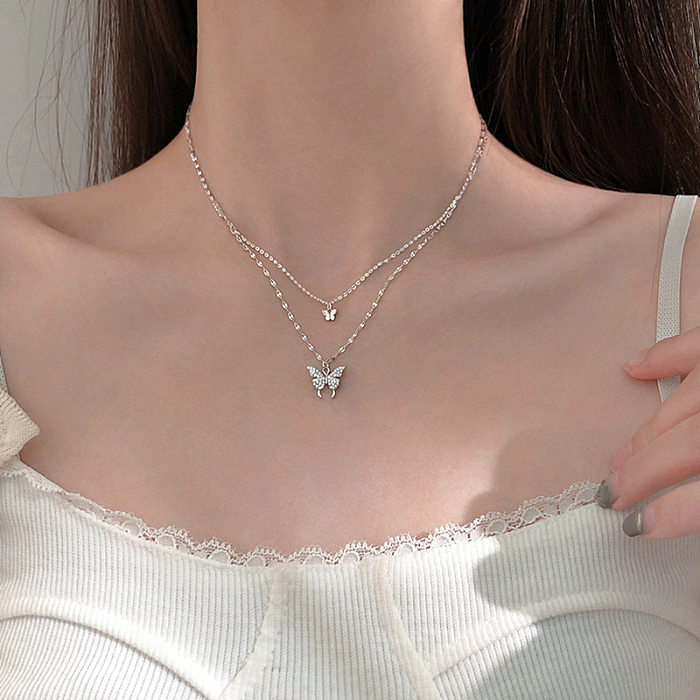 South Korea Double Layered Butterfly Necklace Clavicle Chain