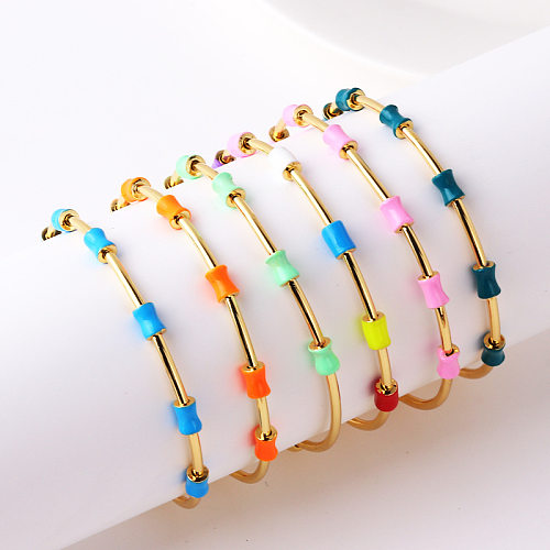 Bracelet en laiton et émail à blocs de couleurs de style simple