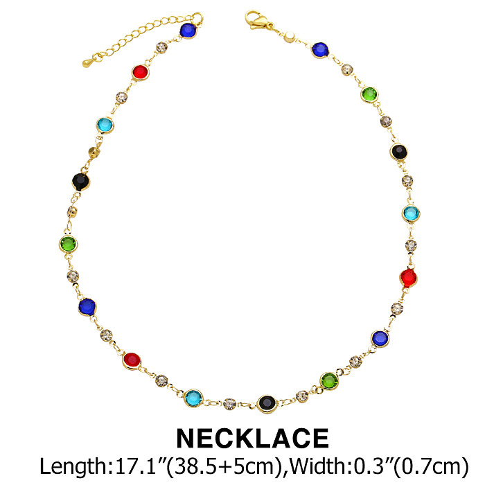 Fashion Round Copper Patchwork Plating Inlay Crystal Zircon Women'S Bracelets Necklace 1 Piece