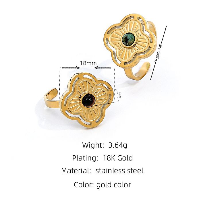 Retro Flower Stainless Steel 18K Gold Plated Opal Open Ring In Bulk