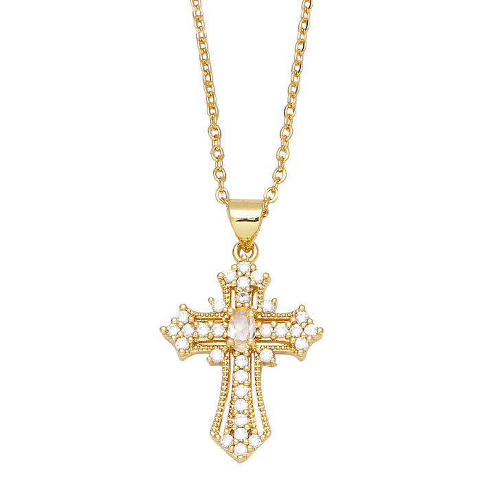 Nouveau collier pendentif croix en Zircon de couleur Micro-ensemble en cuivre vente en gros