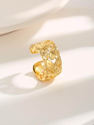 Estilo vintage estilo simples deixa cor sólida chapeamento de cobre oco anéis abertos banhados a ouro 18K