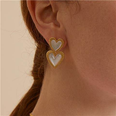 1 Pair Sweet Heart Shape Polishing Plating Inlay Copper Shell Drop Earrings