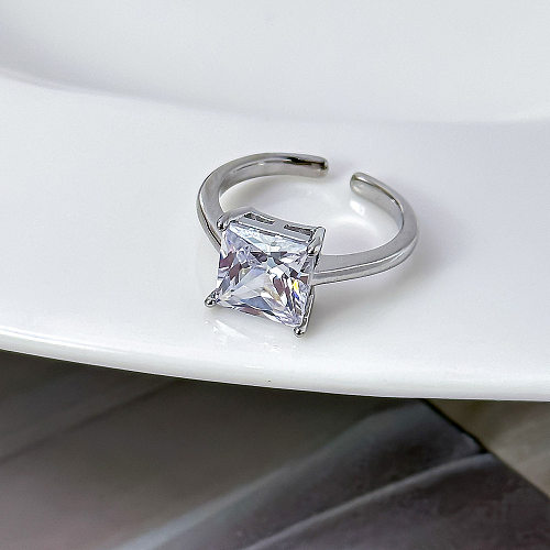 Simple Style Solid Color Copper Inlay Zircon Rings
