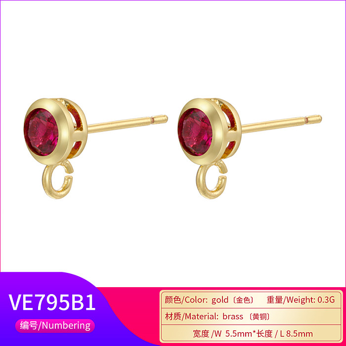 1 Pair Simple Style Round Copper Inlay Zircon 18K Gold Plated Ear Studs