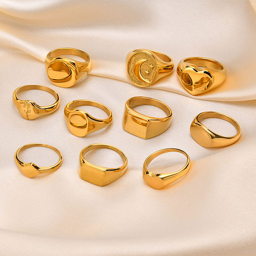 Elegant Heart Shape Rose Solid Color Stainless Steel Plating 18K Gold Plated Rings