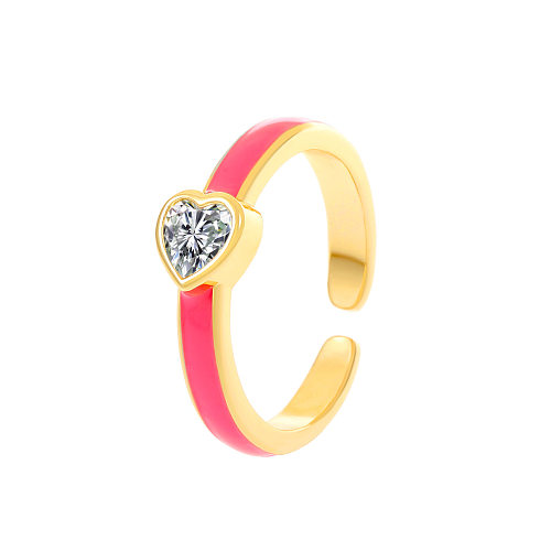 1 Piece Fashion Heart Shape Copper Plating Inlay Rhinestones Open Ring