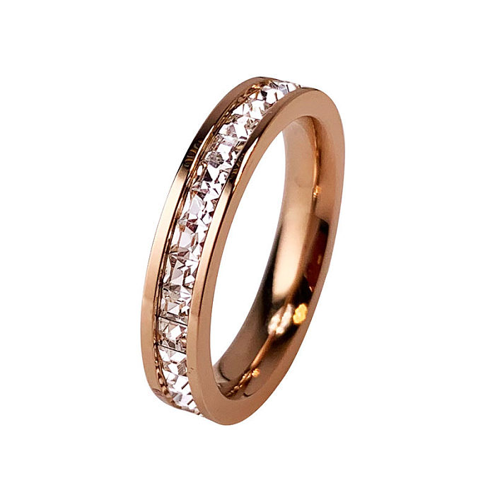 Simple Style Circle Titanium Steel Inlay Zircon Rings