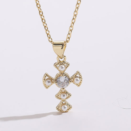 1 pièce mode Style classique trajet croix cuivre irrégulier Zircon pendentif collier collier