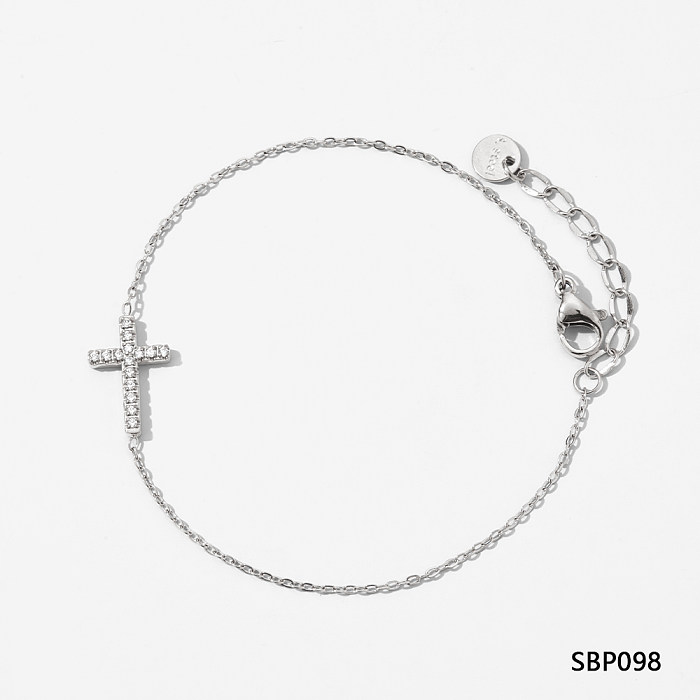 Simple Style Cross Stainless Steel Inlay Rhinestones Bracelets Earrings Necklace
