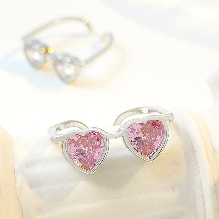 Anéis abertos de zircão com embutimento de cobre em formato de coração de estilo simples