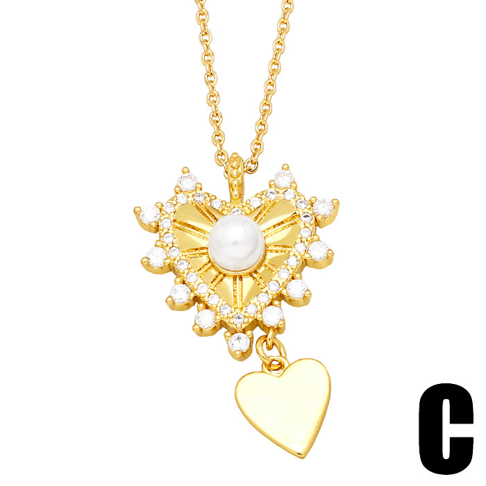 Einfacher Stil Mond Herzform Ananas Kupferbeschichtung Künstliche Perlen Zirkon Anhänger Halskette 1 Stück