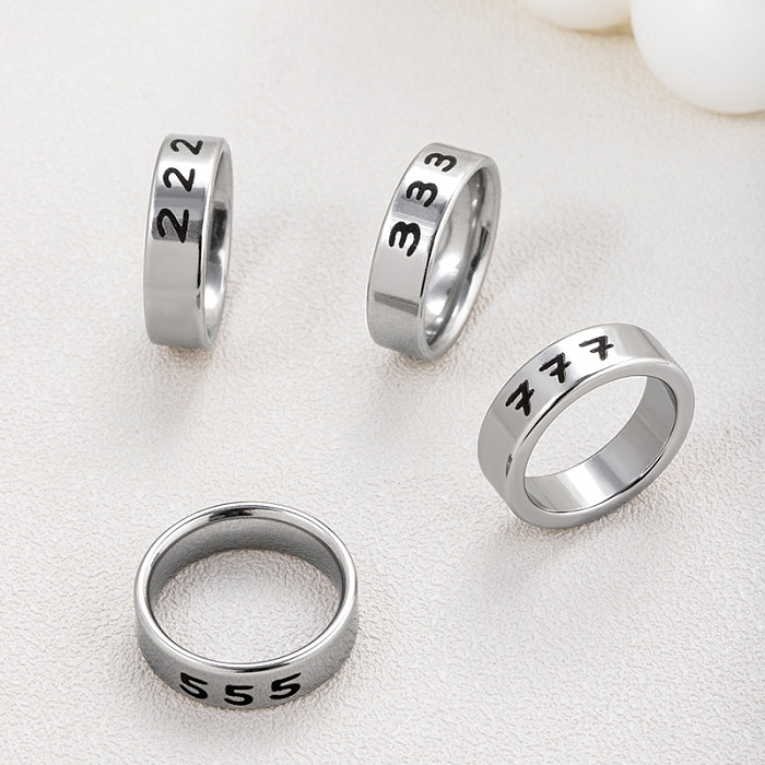 Japanese Style Simple Style Commute Number Stainless Steel Carving Wide Band Rings