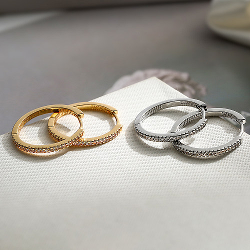 1 Pair Simple Style Commute Geometric Plating Inlay Copper Zircon 18K Gold Plated Hoop Earrings