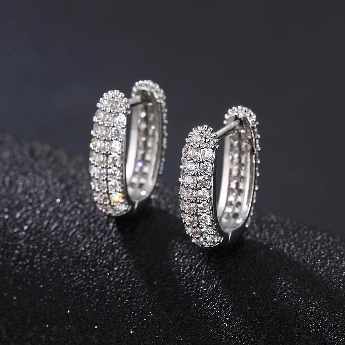 1 Pair Hip-Hop Simple Style Circle Oval Inlay Copper Zircon Earrings