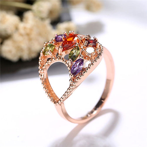 Casual Simple Style Water Droplets Copper Inlay Zircon Rings