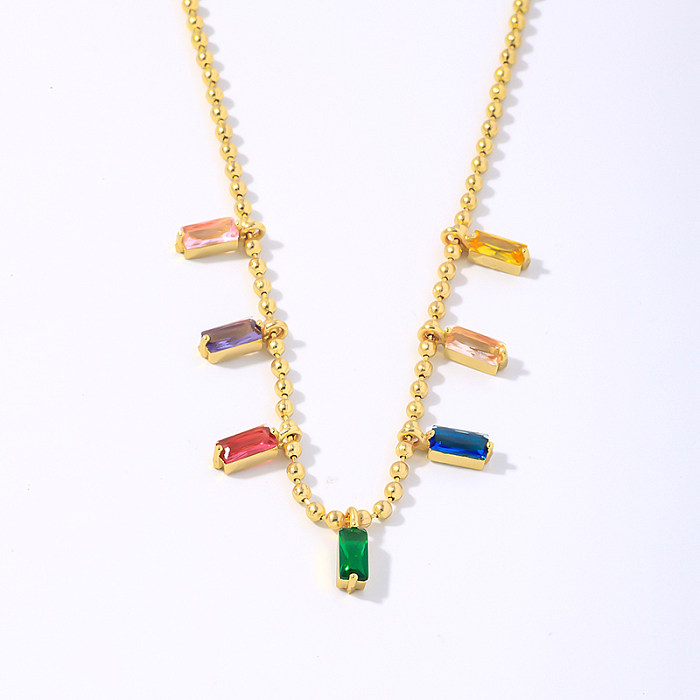 Lässige, schlichte, glänzende, farbenfrohe Verkupferungs-Inlay-Zirkon-vergoldete Halskette