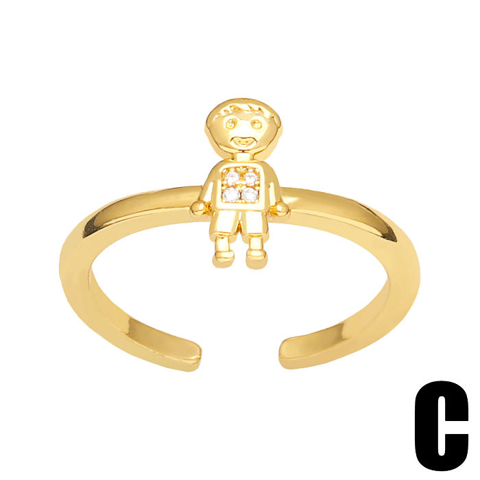 Fashion Cartoon Character Copper Open Ring Plating Inlay Zircon Copper Rings