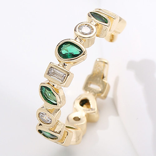 1 Piece Hip-Hop Geometric Copper Inlay Zircon Open Ring