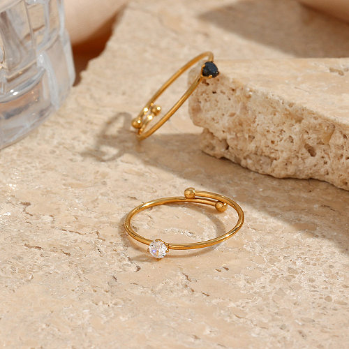 Anéis de aço inoxidável geométricos estilo simples embutidos em zircão anéis de aço inoxidável