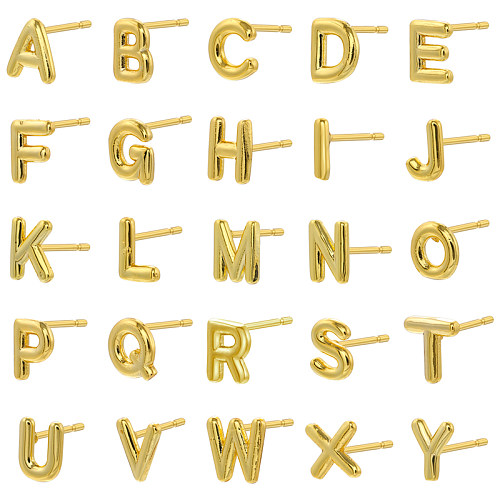 1 Paar Ohrstecker im lässigen, eleganten, einfachen Stil mit Buchstabenverkupferung und 18 Karat vergoldet