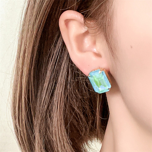 1 Pair IG Style Simple Style Rectangle Plating Inlay Copper Glass Gold Plated Ear Studs