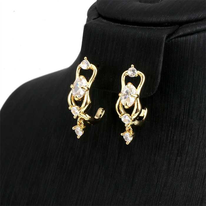 1 Pair Simple Style Commute Geometric Plating Inlay Copper Zircon 18K Gold Plated Drop Earrings