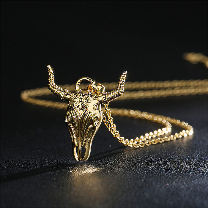 Fashion Personality Golden Bull Head Pendant Copper Necklace