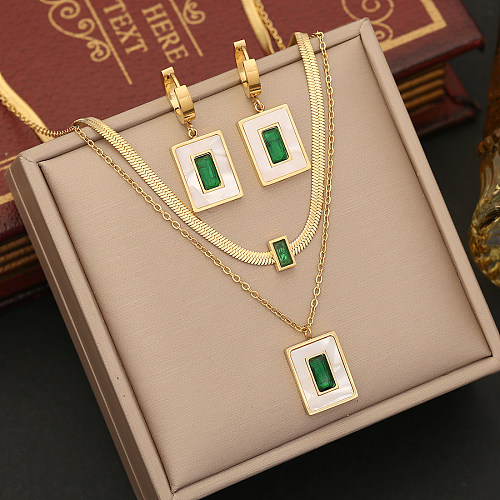 Simple Style Commute Rectangle Stainless Steel Plating Inlay Zircon Bracelets Earrings Necklace