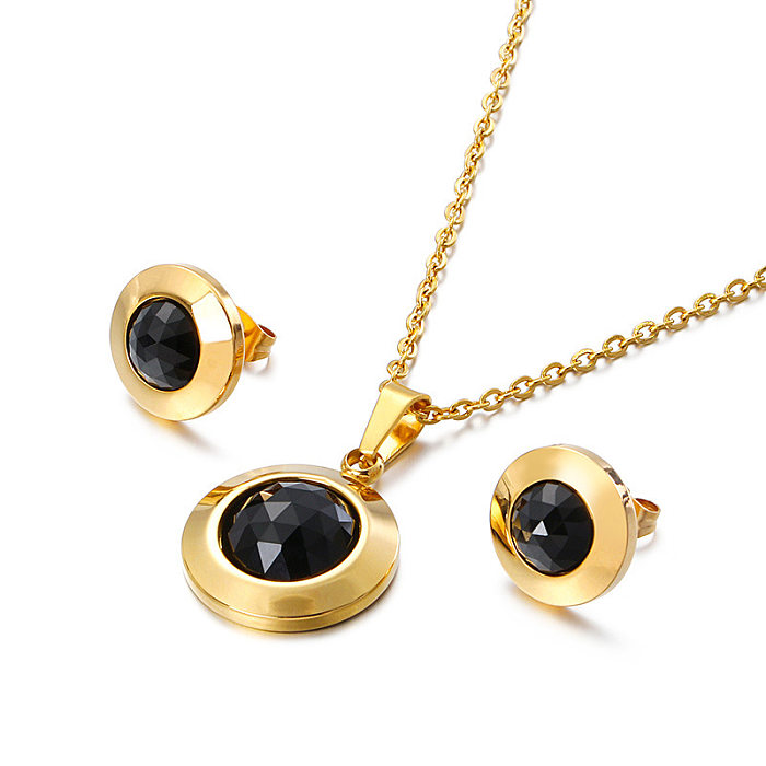 Mode Neue Runde Persönlichkeit Kristall Halskette Ohrringe Gold Set