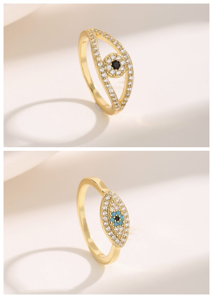 Estilo simples estilo clássico olho cobre chapeamento oco incrustação zircão 18K anéis abertos banhados a ouro