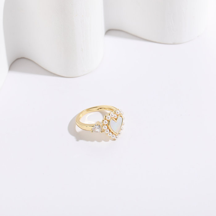1 peça moda lua formato de coração incrustação de cobre anéis de pérolas artificiais
